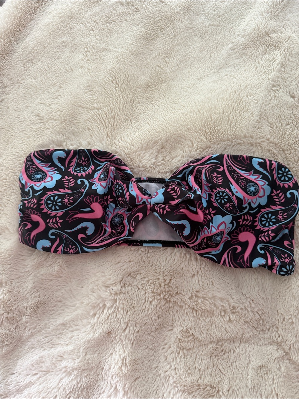 Strapless Bandeau Top in Black with Pink & Light Blue Paisley